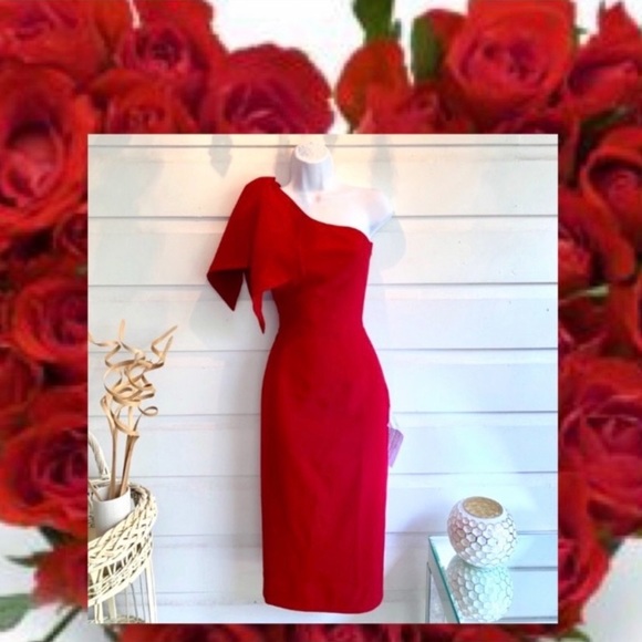 Dress the Population Dresses & Skirts - SALE Tiffany One-Shoulder Midi Dress - garnet